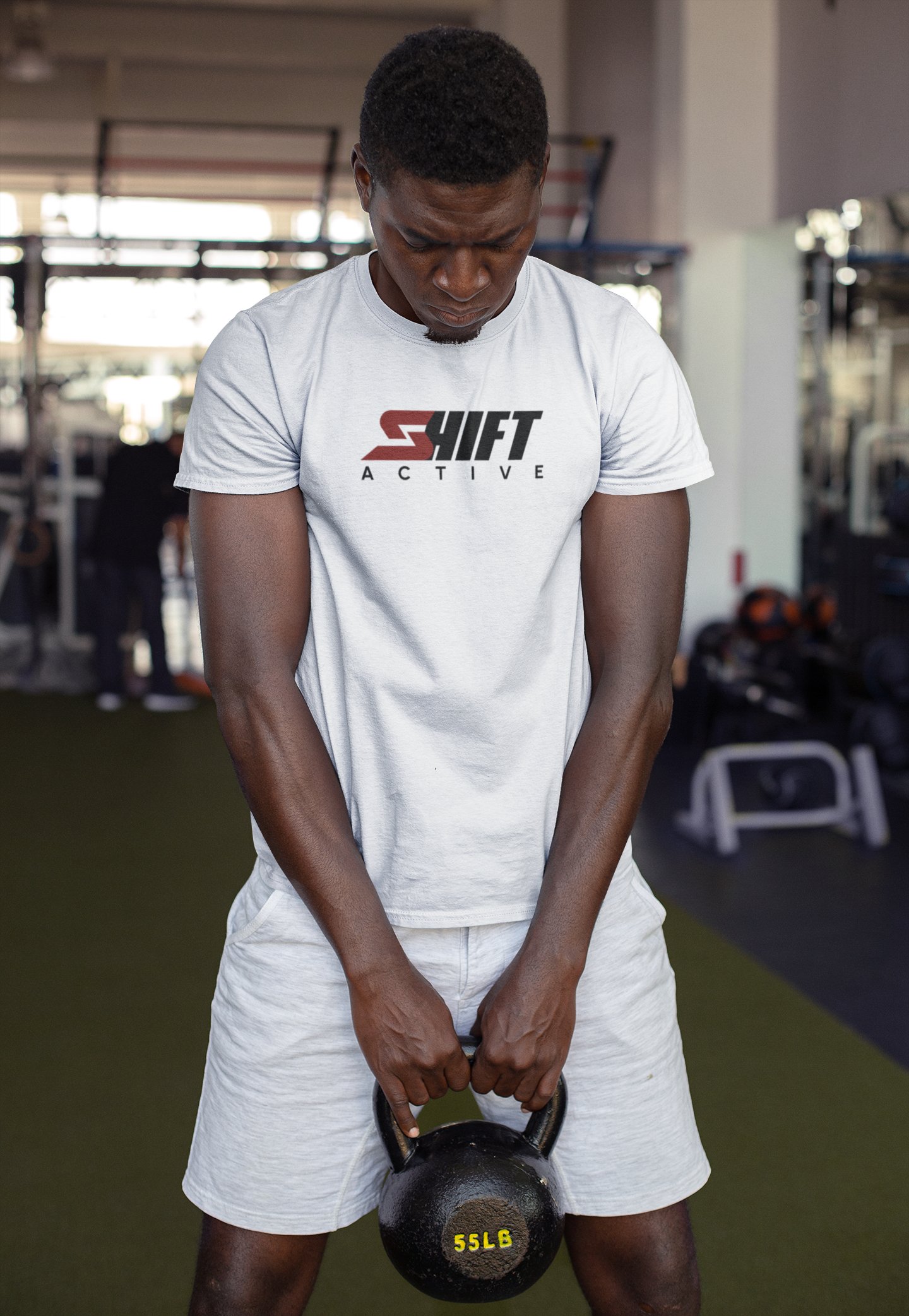 Man working out in SHIFT t-shirt